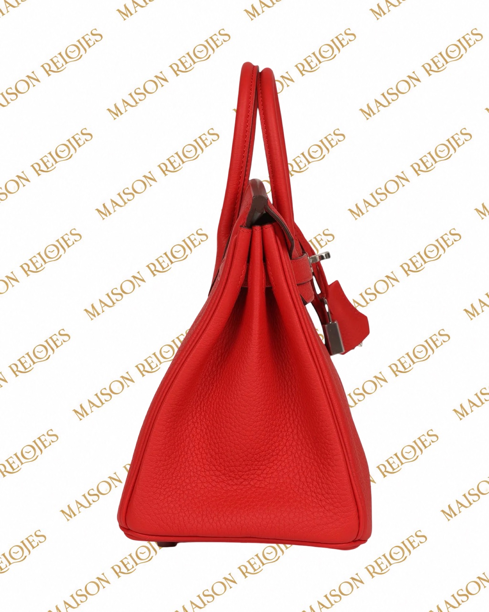 Hermès Birkin 25 Rouge Pivoine en piel Togo con herrajes Palladium: vista lateral