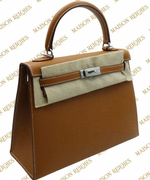 Hermès Kelly 25 · Gold · Epsom · PHW — vista frontal