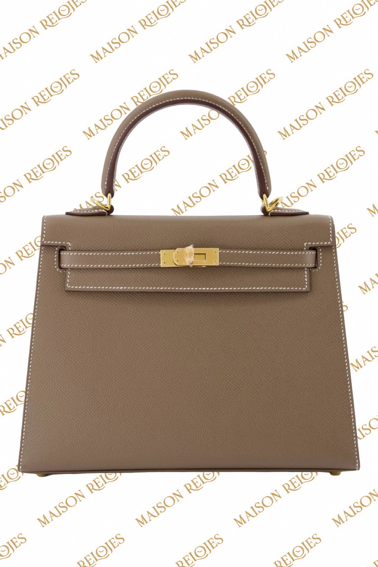 Hermès Kelly 25 Sellier · Étoupe · Epsom · GHW — vista frontal