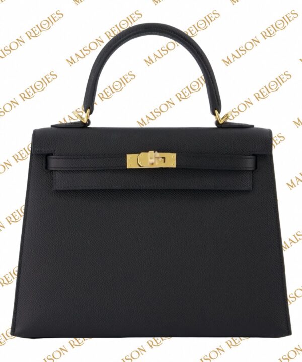 Hermès Kelly 25 Sellier · Noir · Epsom · GHW — vista frontal