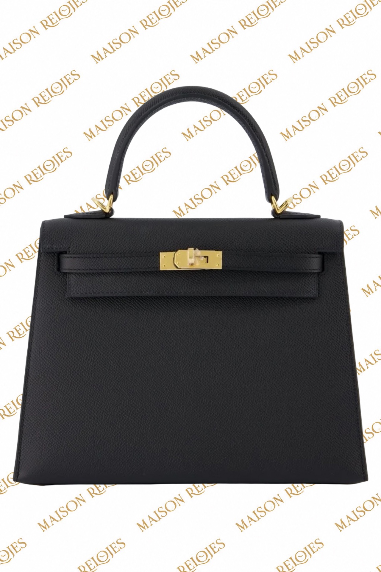 Hermès Kelly 25 Sellier · Noir · Epsom · GHW — vista frontal
