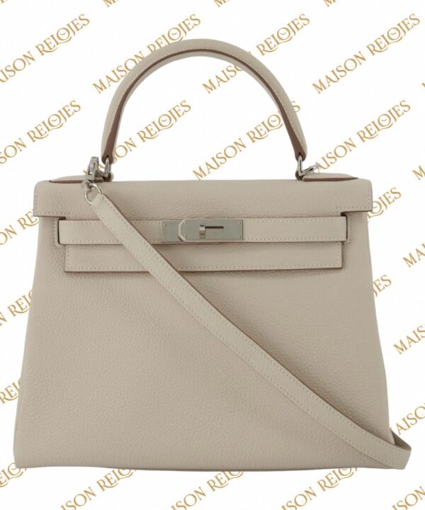 Alternative view of Hermès Kelly 28 Retourné / Craie / Togo / PHW