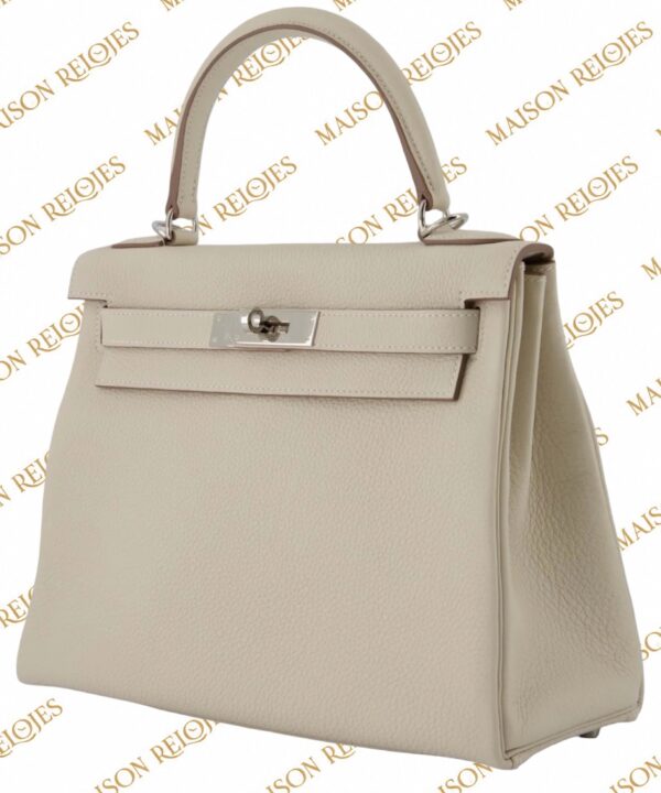 Hermès Kelly 28 Retourné / Craie / Togo / PHW - Imagen 4